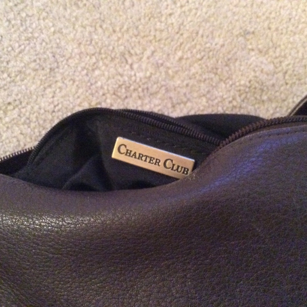 Charter Club Brown Shoulder Leather Handbag Purse - Picture 4 of 8